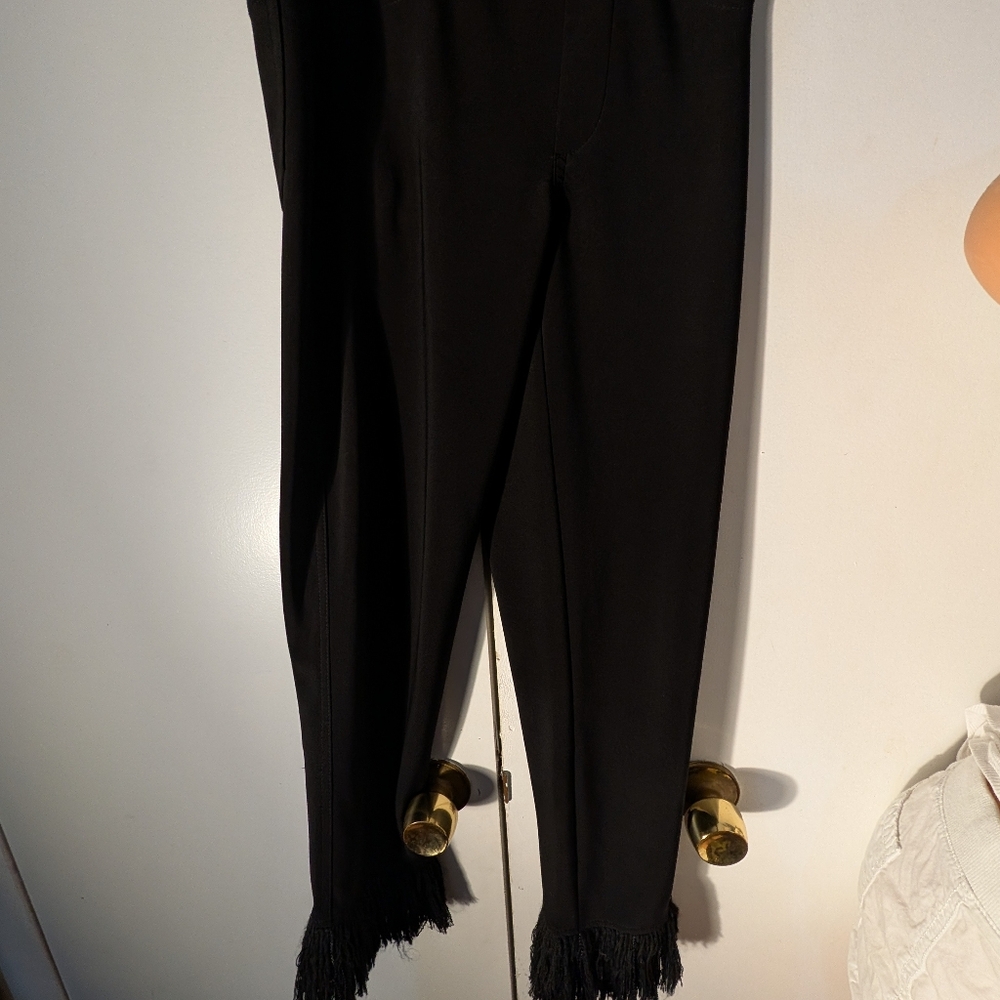 Joseph Ribkoff Elegant Black Trousers Straight Leg Flared Fringed Size 2 - Picture 6 of 6